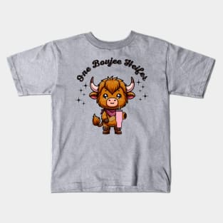 Boujee Heifer Highland Cow Valentines Day Farmyard Animal Kids T-Shirt